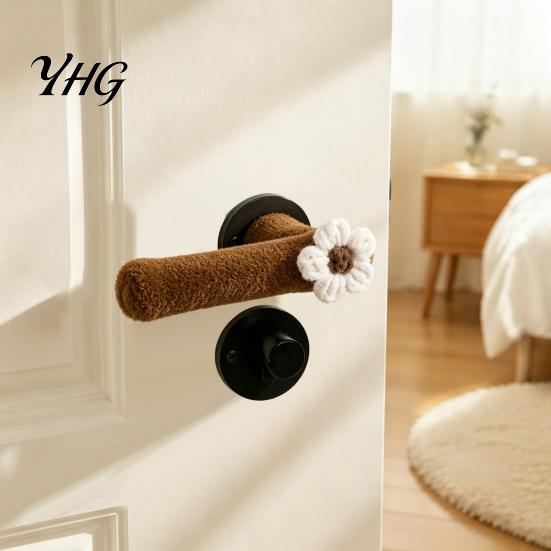 Door Handle Sleeve 2/4Pcs Flower Cover, Anti-collision Knob Protector, Anti-Static Easy Install Cover Anti-Freeze Lever for Home Office Bedroom Fabric