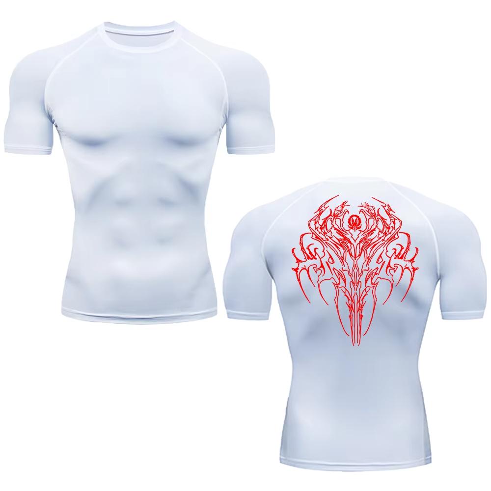 Trendy Y2K Print Compression Shirt Men's Running T-Shirt Gym Sports Quick-Drying Shirt Outdoor Cycling Jogging Training Top 848