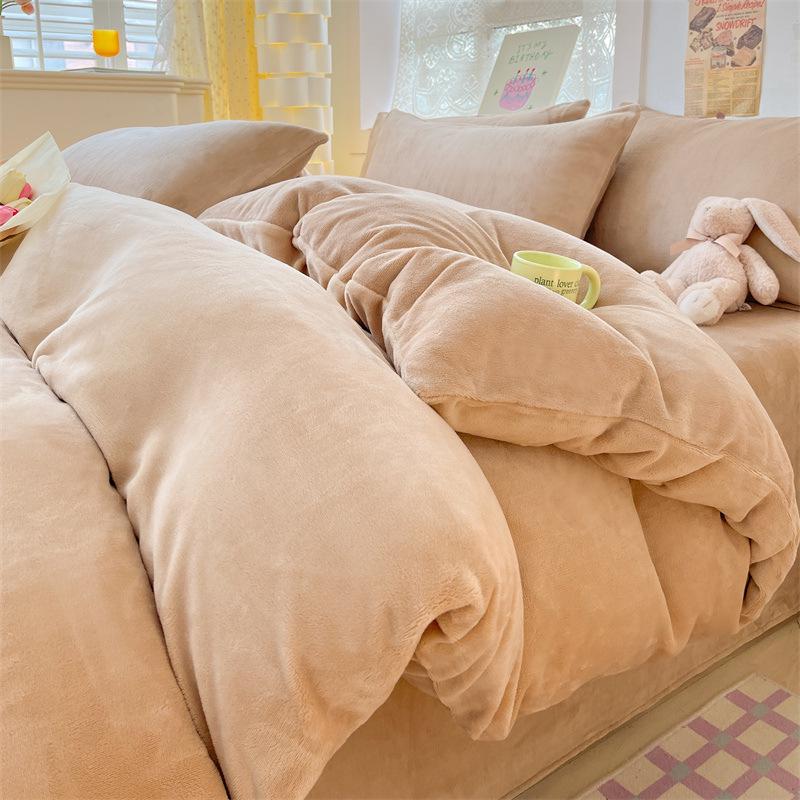 G5Z Milk Fleece 4-Piece Bedding Set: Thick, Warm, Anti-Static, Double-Sided for Autumn/Winter. Includes Single Duvet Cover.