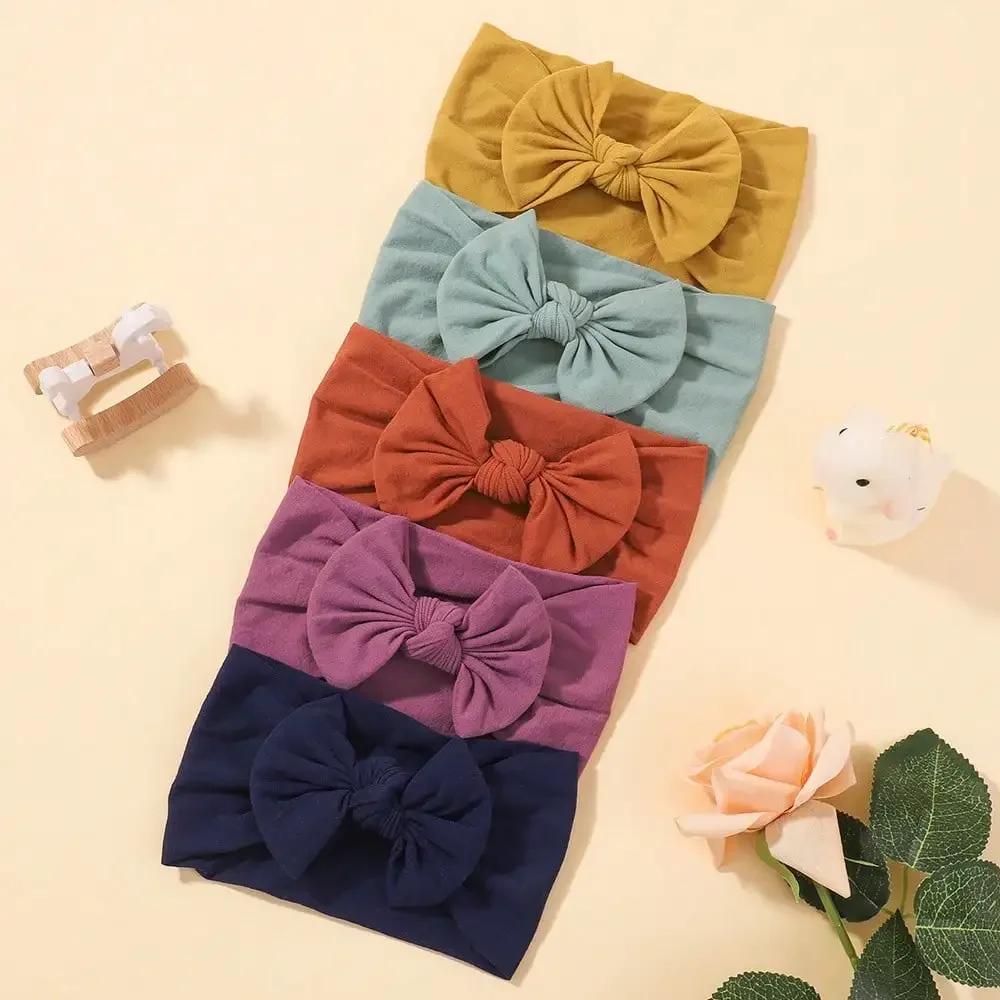 

5Pcs/Set Bright Nylon Solid Color Baby Headband Set 3.5inch Bowknot Casual Headties Soft and Non Damaging Headdress Gifts