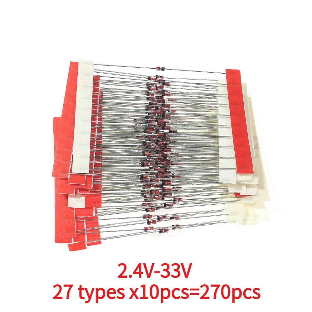 140/150/270pcs 1/2W Zener Diode Assorted Kit 0.5W 3.3V-30V, 2.4V-9.1V, 2.4V-33V Voltage Regulator Diodes DIY Sample Set