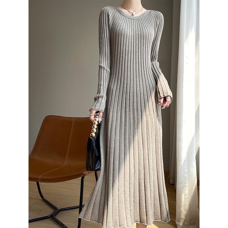 

Женское бархатное трикотажное платье-свитер в рубчик Andy - Осенне-зимний ретро-стиль Large верблюд