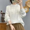 Spring 2026 Artistic Lace Cotton Gauze Long-Sleeve Slimming Women's Casual Pullover Shirt
