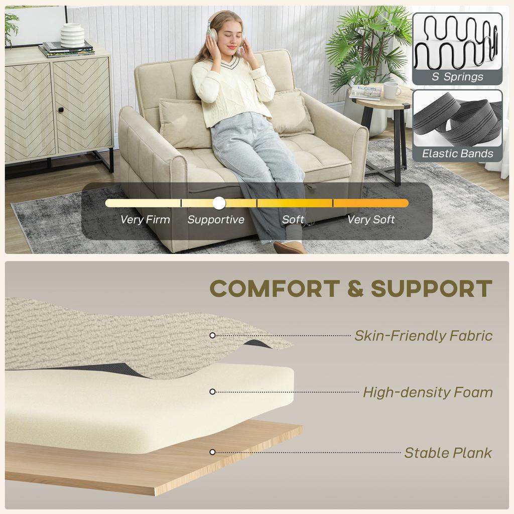 2 Seater Sofa Bed 3 In 1 Convertible Sleeper Sofa With Click Clack Adjustable Backrest And 2 Pillows Light Brown