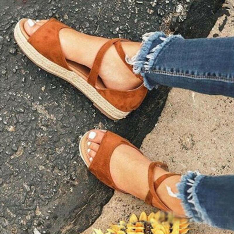 Chic And Comfortable Women Ladies Flat Espadrille Sandals With Low Wedge Heel Peep Toe Design
