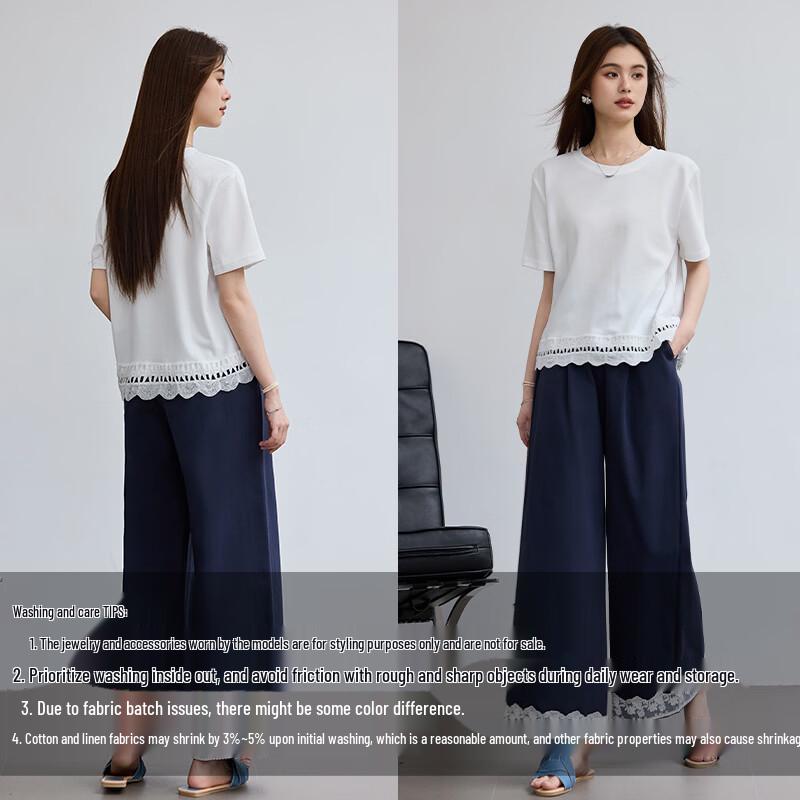 VICTORIA&VERA Women's Lace-Trim Short Sleeve T-Shirt