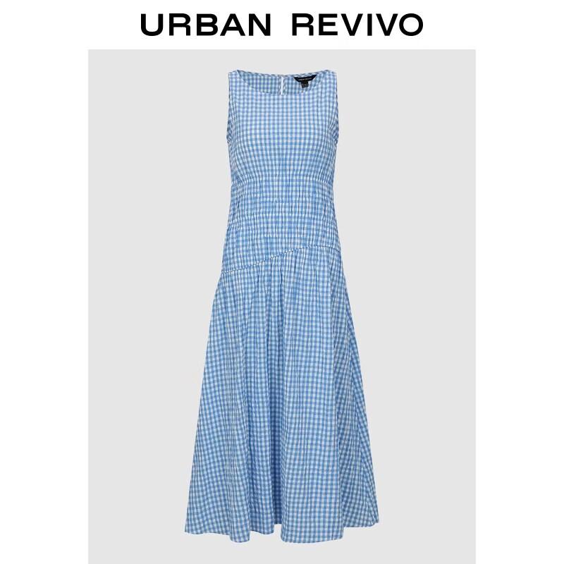 UR2026 Women s Elegant Contrast Plaid Textured Sleeveless Dress XS