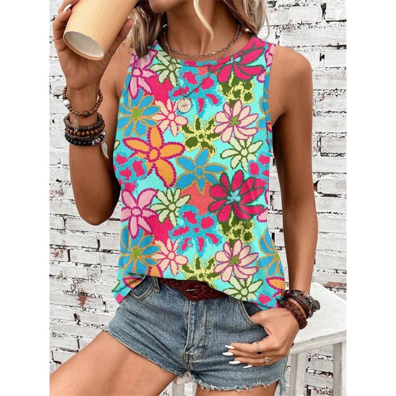 2026 New Women's Crew Neck Tank Top Leopard Print And Love Print Women's Tank Top Street Fashion Women's Casual Tank Top