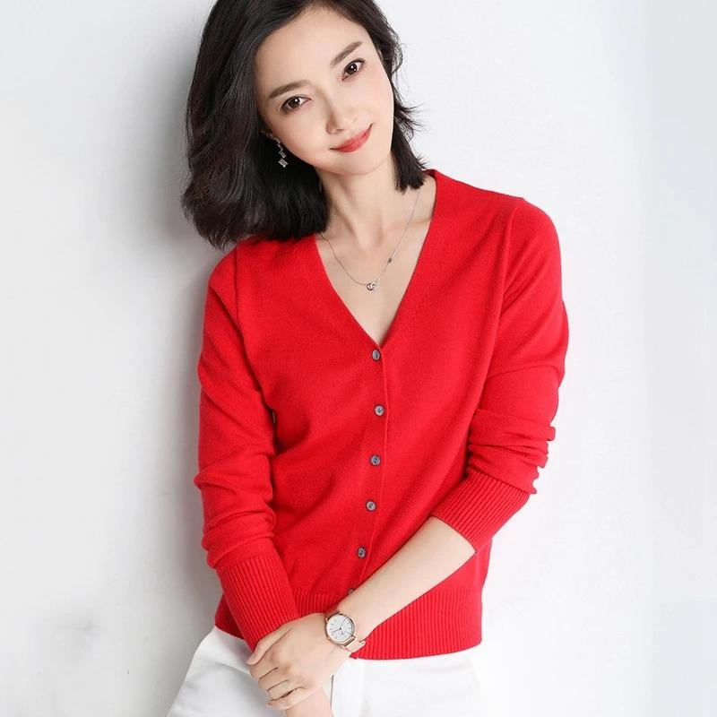 Women Knitwear V-Neck Single Breasted Button Pullovers Sweaters Women Fall Spring Long Sleeve Short Small Fresh Outer Wear Knitted Cardigan Tops