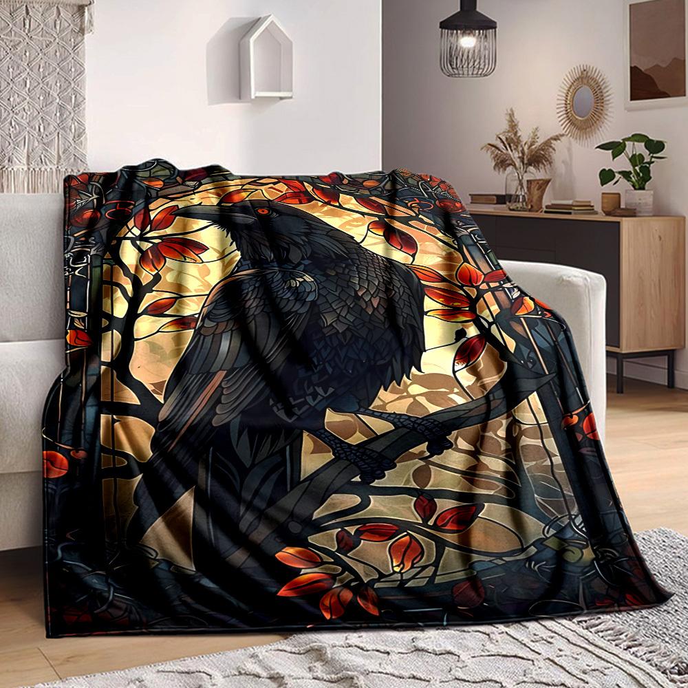 

1PC Raven Stained Artwork Print Blanket, Soft Throw Blanket - Warm & Cozy for Couch, Bed, Office, and Travel yy250912197 75x90cm