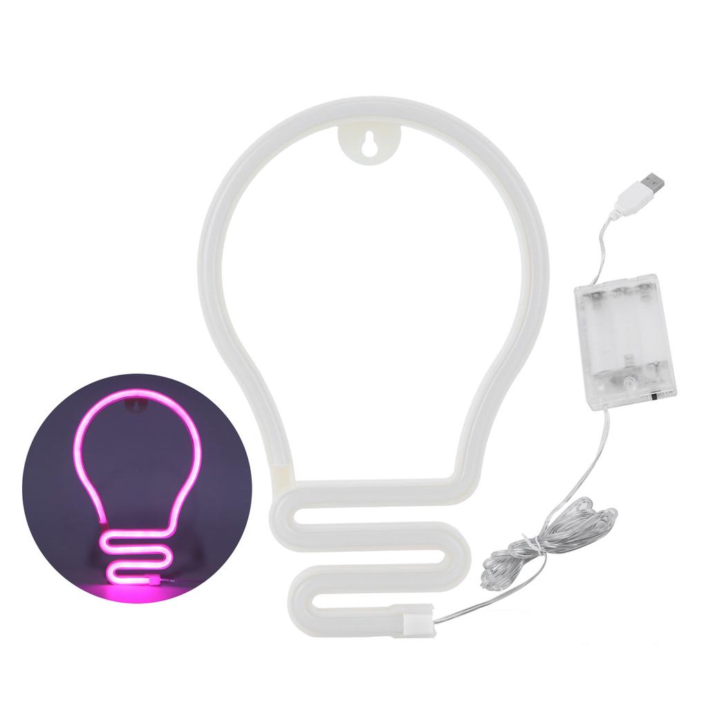 Bulb Shape Neon Light LED Sign for Wall Decor Party Christmas Wedding USB/Battery PoweredPink