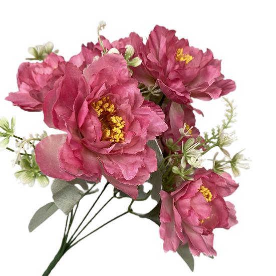 Artificial Flower 6 Heads Multipurpose Silk Cloth Fadeless Vivid Simulation Peony Bouquet