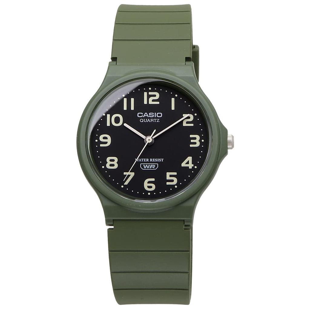 Casio Analog Watch MQ-24-1B2L / -24UC-3B with Urethane Strap, Unisex, Black with Gold Arabic or Matte Green, Imported.