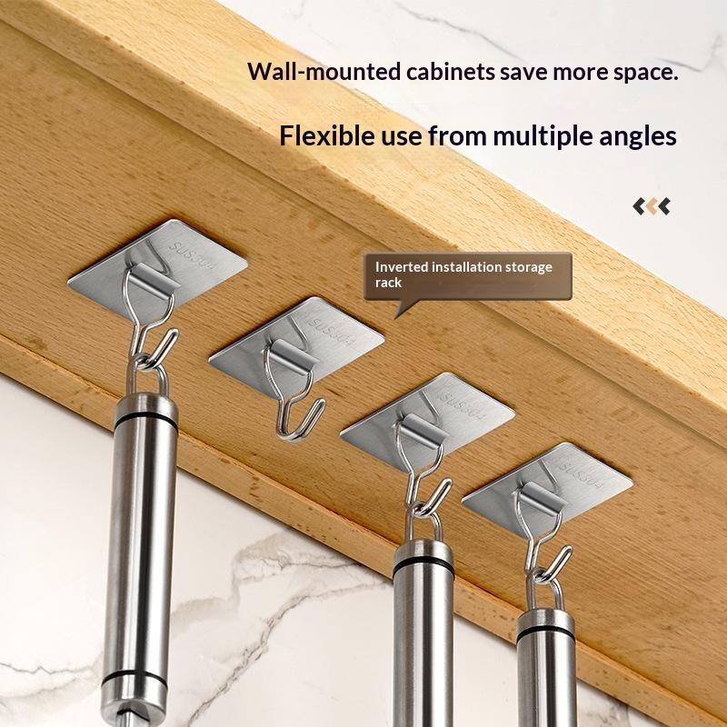 Stainless Steel No Drill Adhesive Wall Hooks Waterproof Self Sticky Hanging Hooks for Kitchen Bathroom Office Use