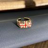 2026 Gold Glaze Luting Retro British Style Color Rice Flag Open Ring Female Simple Flower Light Luxury Temperament Ring