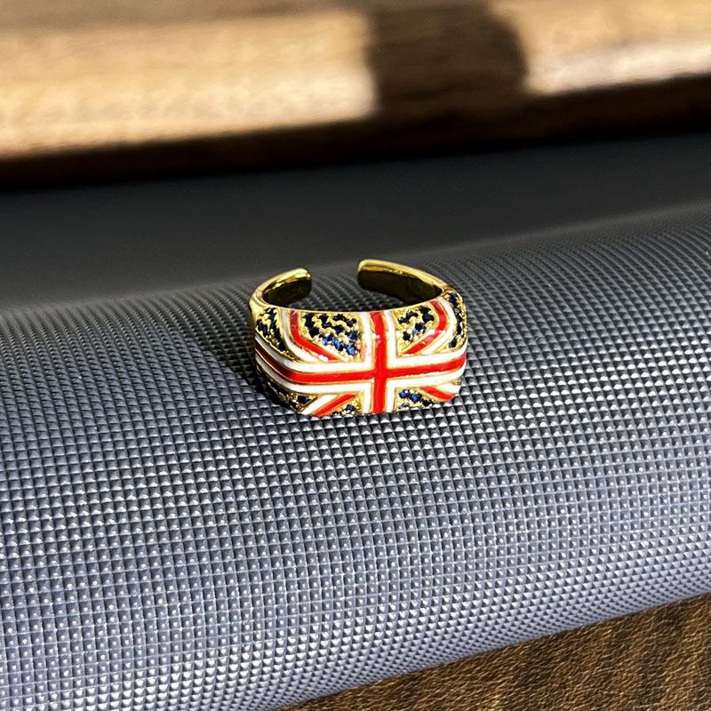 

2026 Gold Glaze Luting Retro British Style Color Rice Flag Open Ring Female Simple Flower Light Luxury Temperament Ring Resizable