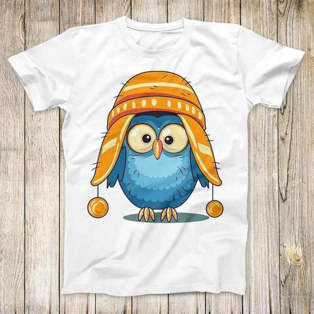 Cute Owl Tee Drawing Art Funny Super Cool Cartoon Fashion Design Unisex Top Birthday Gift Men Women T-Shirt 2823