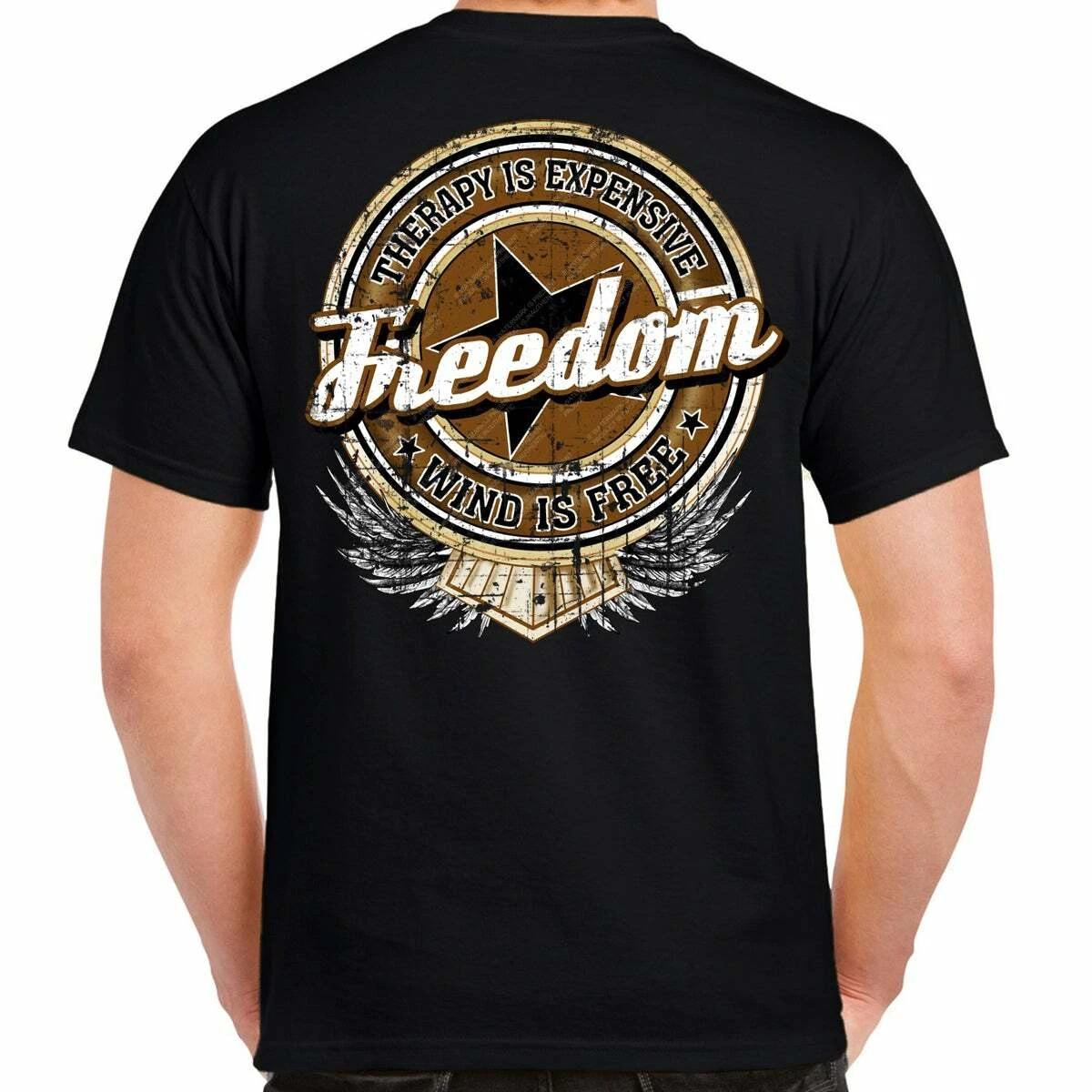 Freedom Crest Wind Is Free Biker Motorcycle Skull T-Shirt XXXXL