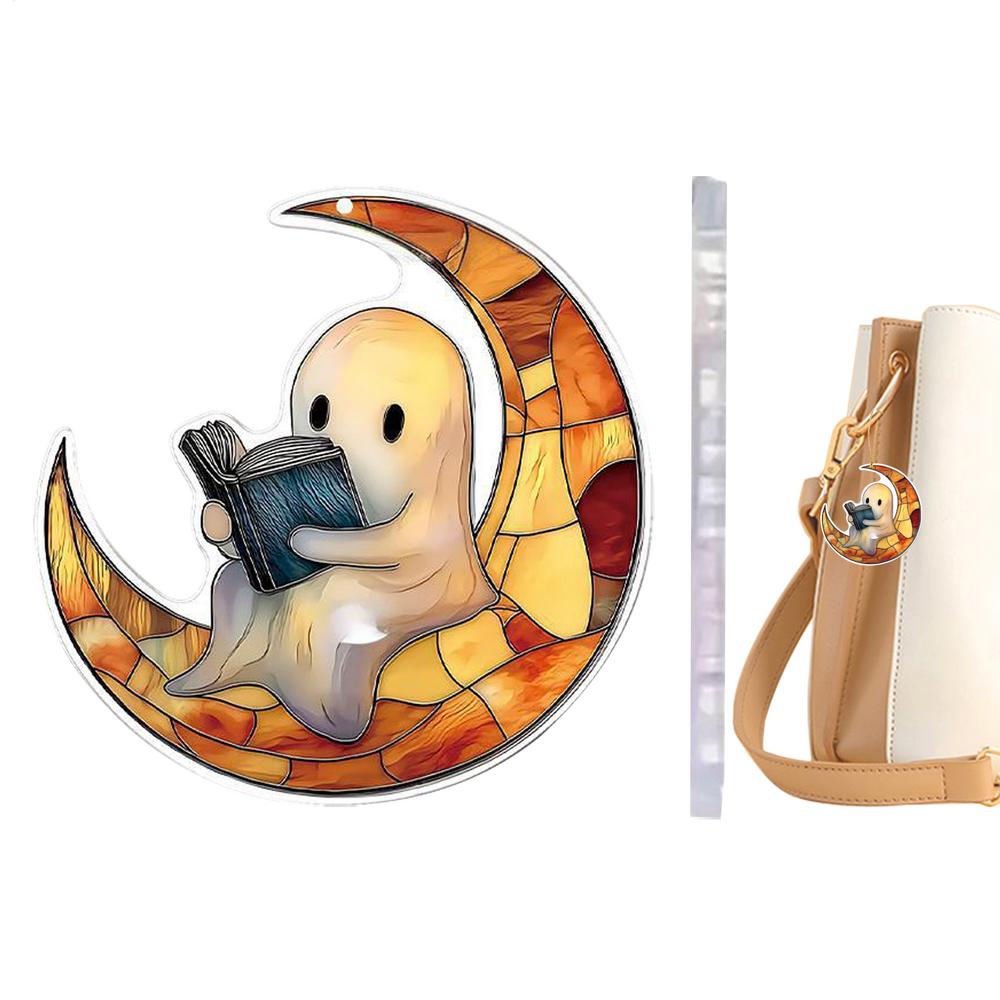 Ghost Ornaments For Tree Reading Ghost Halloween Tree Ornaments Bag Charm Halloween Decorations 2D Acrylic For Indoor Outdoor