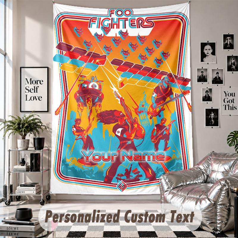 Custom Tapestry Wall Hanging, Foo Fighters Personalized Name Text Home Wall Decor