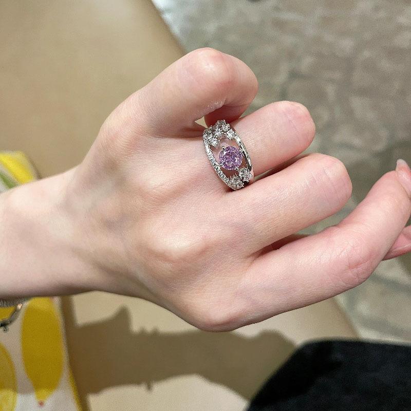 

Легкая роскошь Высококачественные фиолетовые хрустальные кольца для женщин, инкрустированные милые и изысканные обручальные кольца, изящные ювелирные изделия resizable