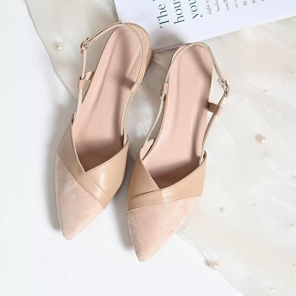 Xiaoxiangfeng bag head thick heel single shoes women's pointed head year word belt rear air heel sandals women's summer versatile