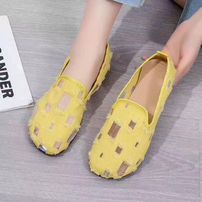 Spring and summer breathable hollow soft sole one pedal casual women s shoes sports shoes shallow mouth shoes women 40