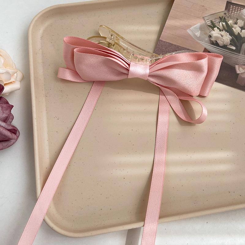 Satin Bow Hairpins Temperament Headwear Solid Color Pearl Hair Clips For Women Girls Ponytail Hair Accessories