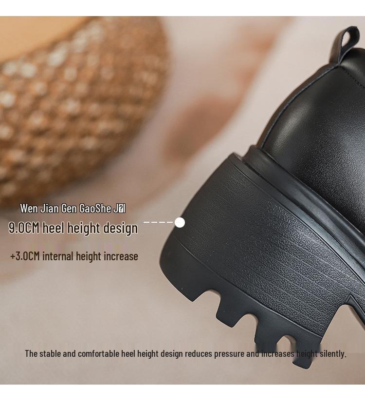 Women's Black Velcro Slip-on Height-Increasing Oxford Loafers, Thick Sole, Autumn 2025.