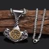 Viking Jewelry Trendy Stainless Steel Compass Rune Hammer Pendant Gold Plated Cross Border Orchid Link Necklace Unisex Fashion