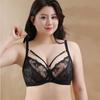 European and American Cross-chest Large Size Bra with Exquisite Embroidery Lace Flowers No Steel Ring Ultra-thin Underwear