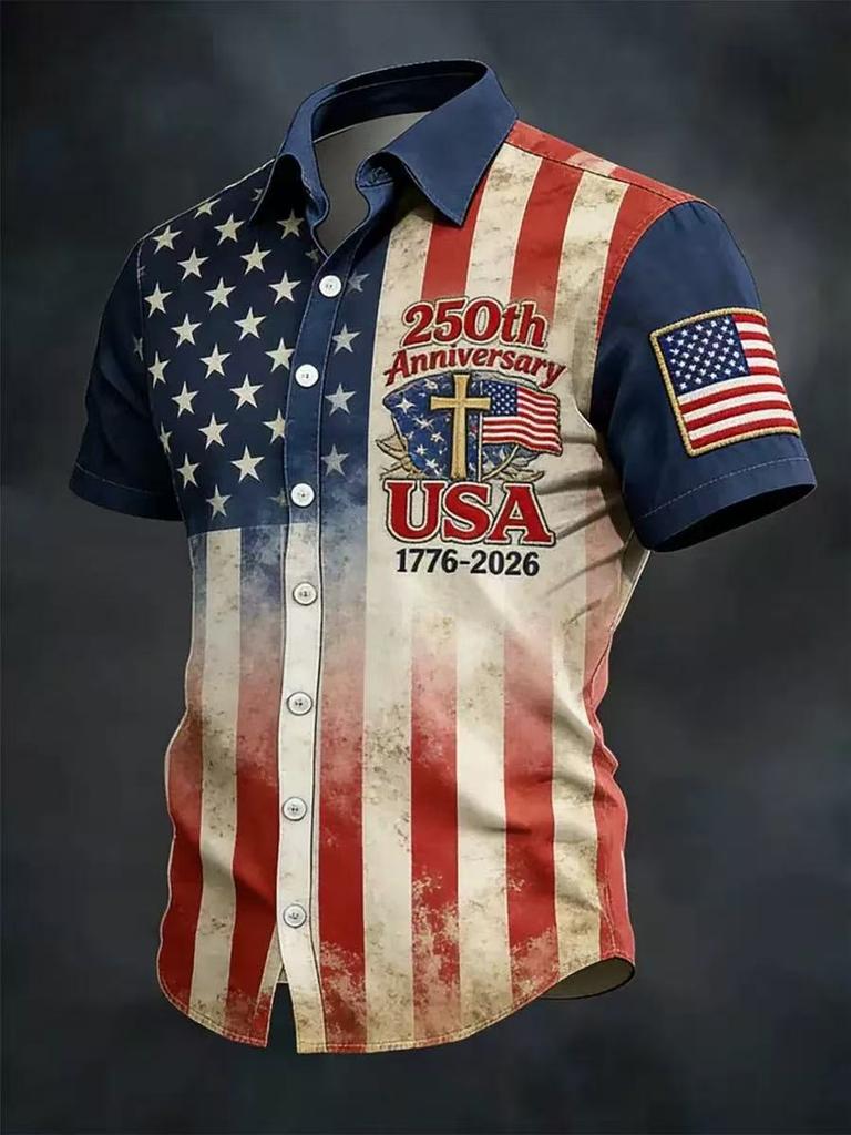2026 New Men's American Flag 3D Printed Polo Shirt Summer Casual Short Sleeve Lapel Trend Sports