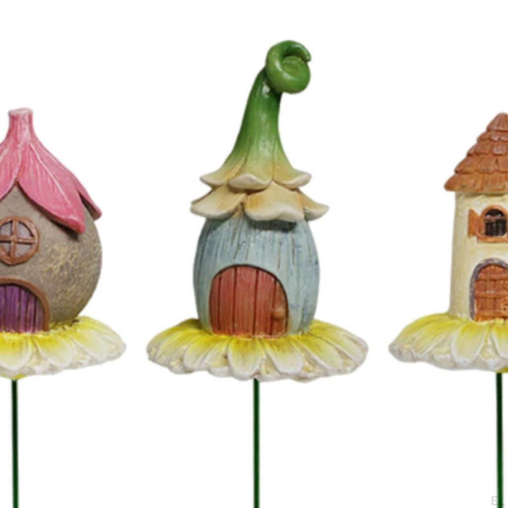 4Pcs House Garden Statues Resin Dollhouse Decoration Miniature Figurines for Patio Lawn