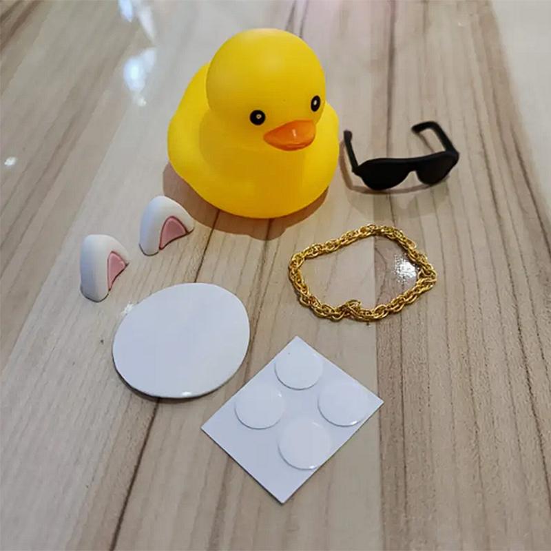 Car Duck Car Rubber Dashboard Decorations Ornament Yellow Duck With Mini Swim Ring Sun Cowboy Hat Necklace For Rubber Duck
