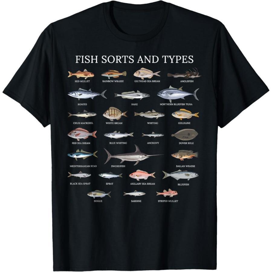Fish Sorts And Types Fishing Species Chart Fisherman Gift T-Shirt S чёрный