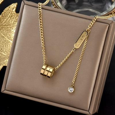 New Design Spiral Cylinder Tstainless Steel Gold Colour Necklace For Woman Korean Fashion  Gothic Girl's Clavicle Chain