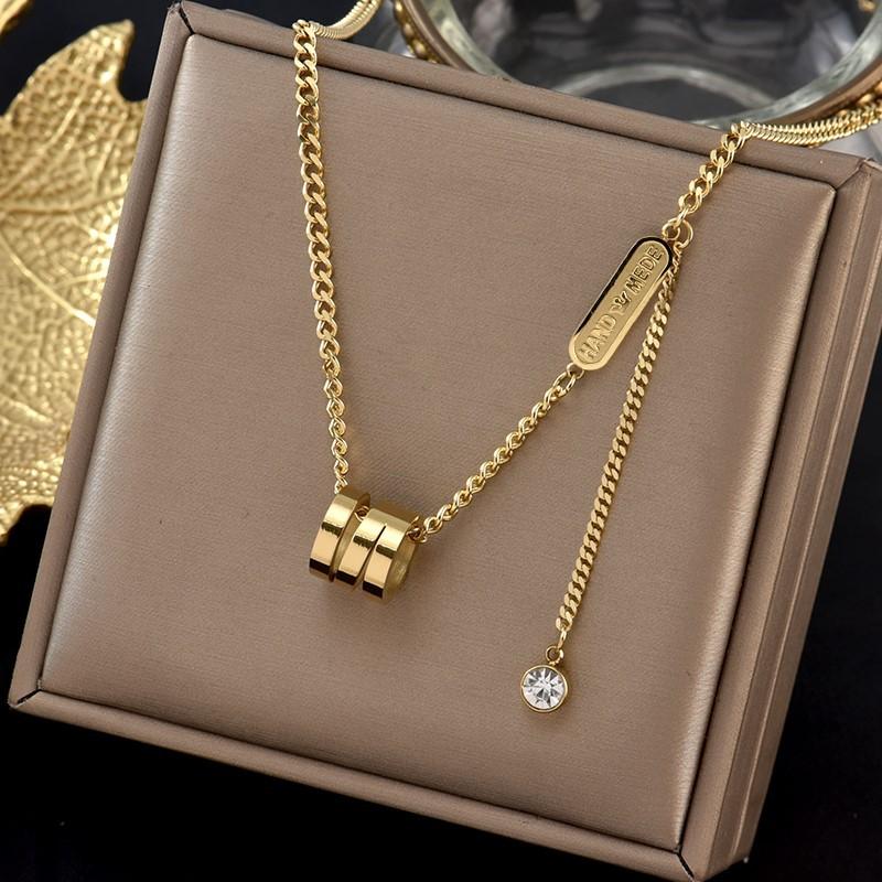 

New Design Spiral Cylinder Tstainless steel Gold colour Necklace For Woman Korean Fashion Gothic Girl s Clavicle Chain