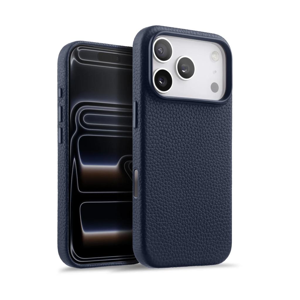 Melkco With AI Button Genuine Leather Case for iPhone 17 Pro Max Air Top-layer Cowhide Metal Lens Ring Magnetic Charging Cover