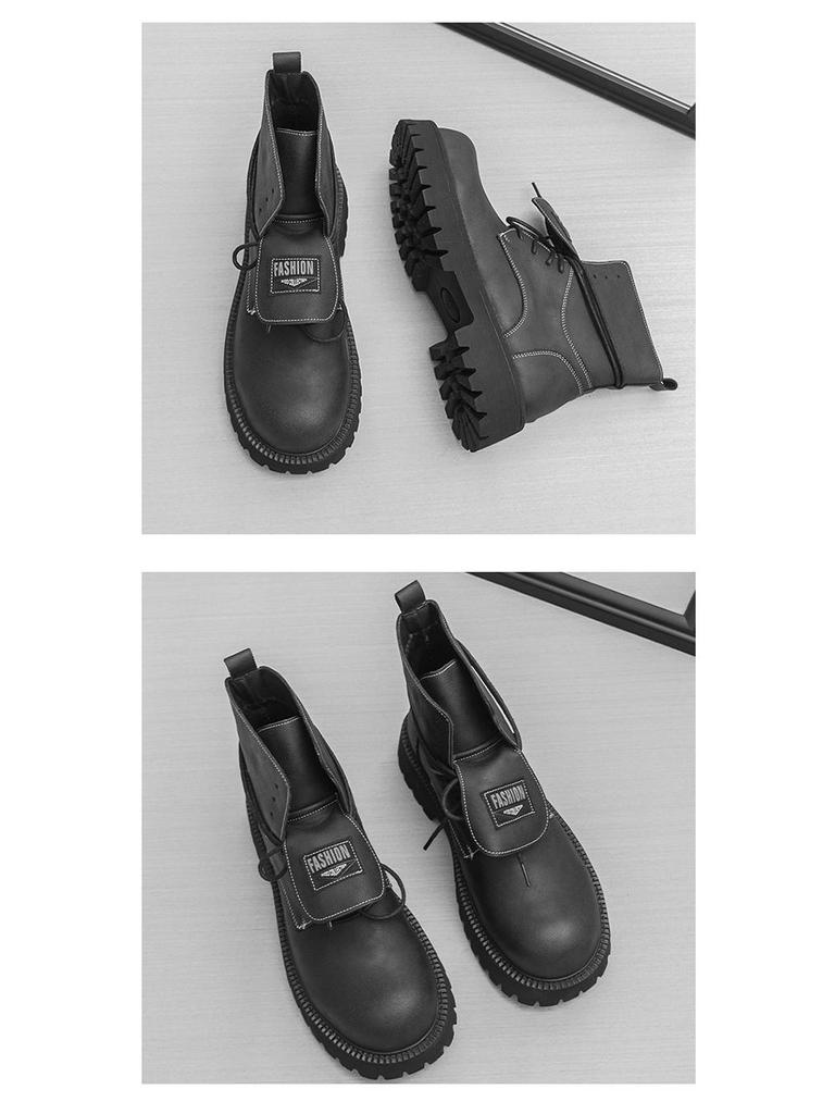 Plus Size Men's Thick Sole High Top Martin Boots - Autumn/Winter Motorcycle Style British Fashion