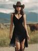 Women's Sexy Deep V Tassel Slimming Dress
