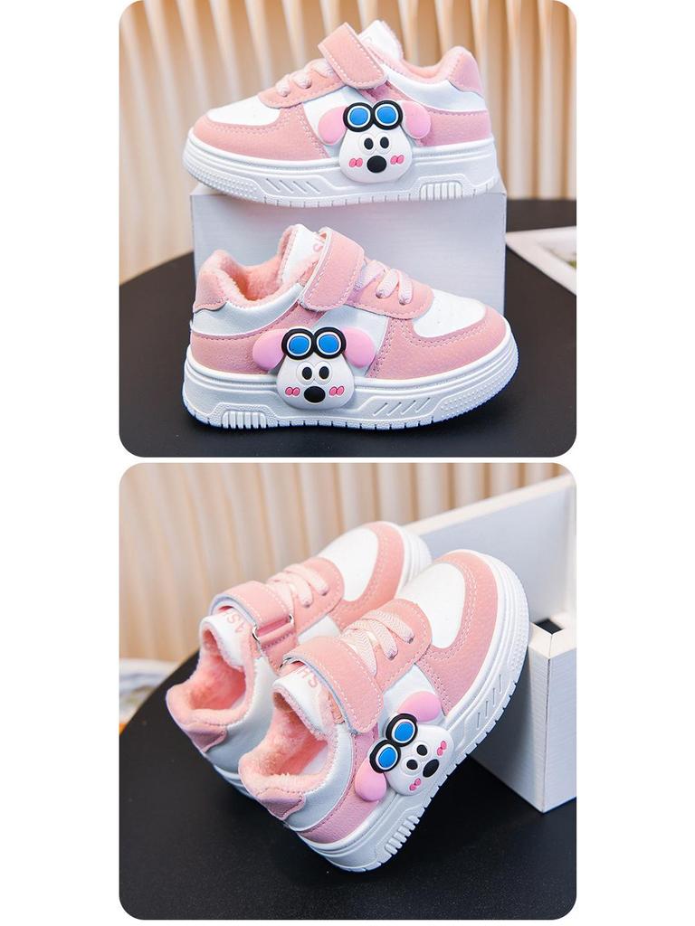 Kids' Low-Top Skate Shoes: Cotton-Padded, Fleece-Lined, Cartoon Design for Toddlers & Young Children