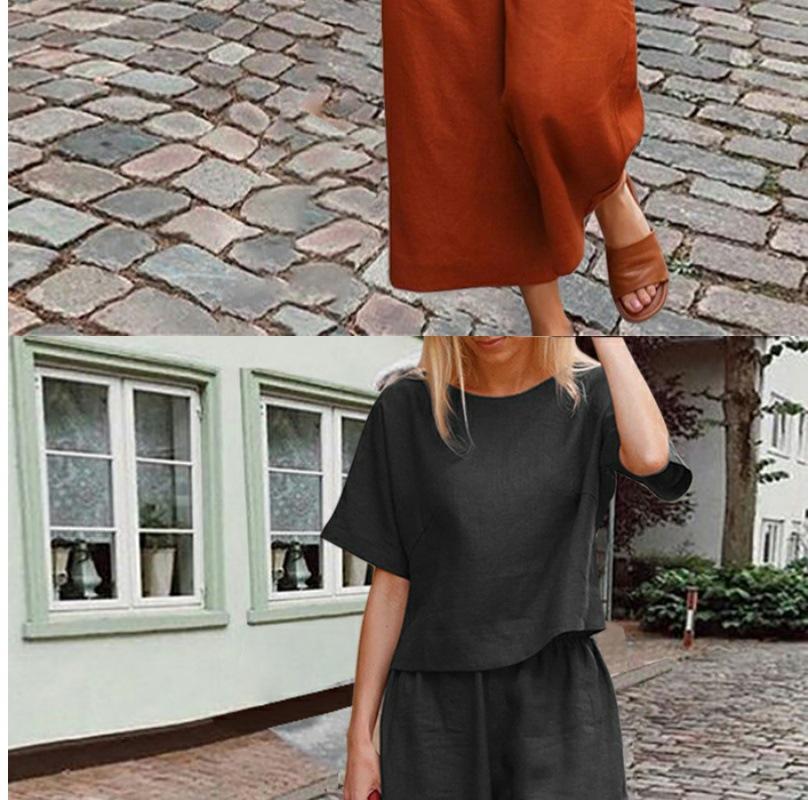 European & American Cotton Linen Casual Short Sleeve T-shirt and Pants Set