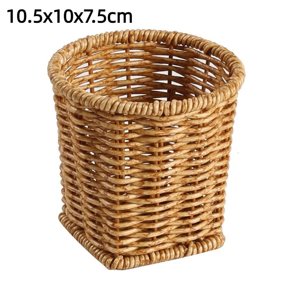 Rustic Style Imitation Rattan Storage Bucket Simple Plastic Pen Holder Household