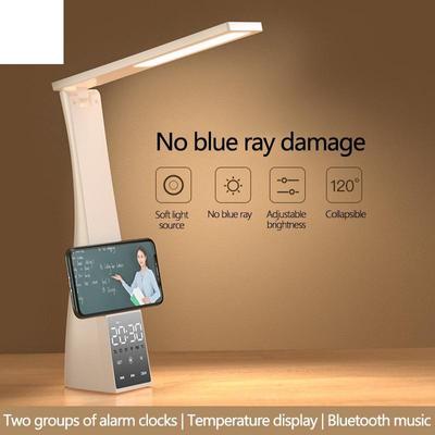 Klappbare Schreibtischlampe, Bluetooth-Lautsprecher, Augenschutz, Arbeitszimmer, Wecker mit Temperaturanzeige, FM-Radio, Handyhalter, Spiegel, TF C