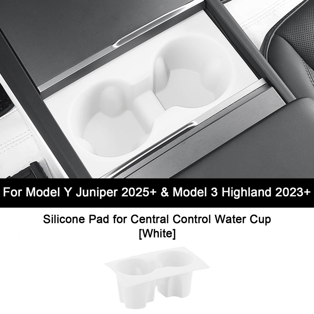 For Tesla Model Y Juniper 2025+ Central Control Silicone Water Cup Holder for Model 3 Highland + Anti-fouling Storage Tray