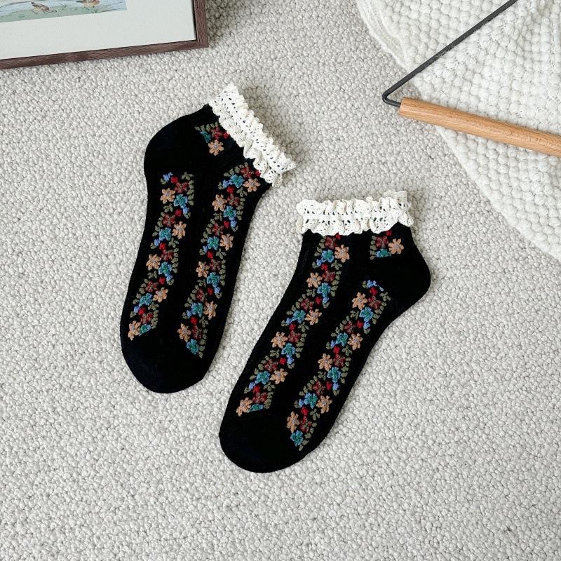 

Socks Women S Short Socks Lace Socks Cotton Floral Boat Socks Mori Retro Court Style Princess Socks Tide One size fits all чорний