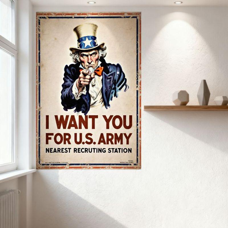 Vintage Uncle Sam I Want You for US Army Metal Tin Sign Distressed Retro WWII Recruitment Poster Wall Decor for Bar Man Cave Caf