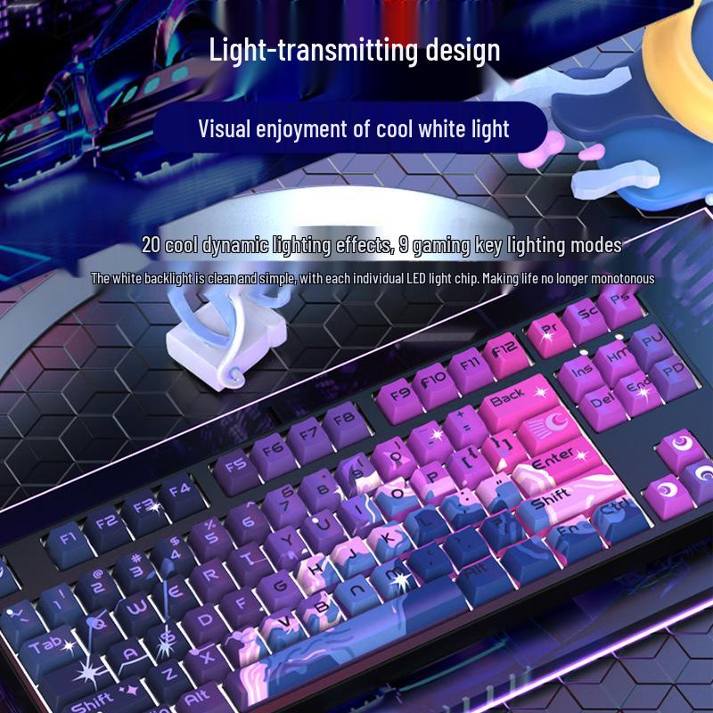 87-Key Cute Mechanical Keyboard, Wired Blue Switch, Personalized PBT for Gaming, Esports, Office, Creative Girls