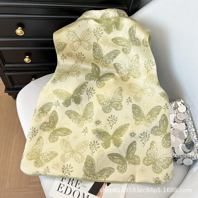 Retro Butterfly Button Stand-up Collar Jacquard Vest Women's 2025 New High-end Top