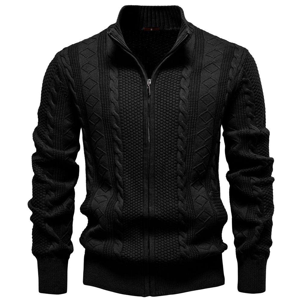AIOPESON 2024 Classic Zip Up Jacket Men Cotton Solid Color Winter Warm Outdoor Casual Mens Outerwear Sweater Jakcet for Men